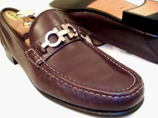Salvatore Ferragamo Mens Brown SONIC Dress Shoes Gancini Bit Loafers 