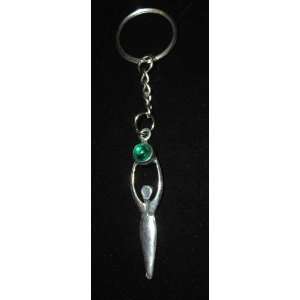 Stunning Lunar Goddess Key Chain Fine Jewelers Pewter with Green Stone