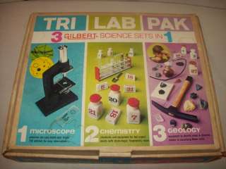 Vintage~GILBERT~Science~Set~Microscope~Geology~Chemistry~Instructions 