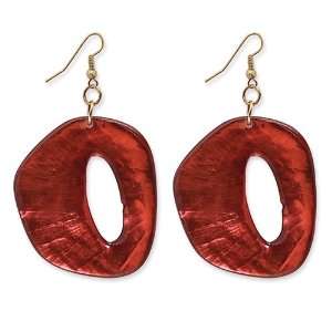  Gold Tone Red Capiz Shell Dangle Earrings Jewelry