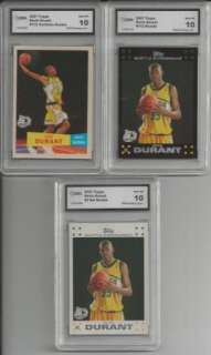 2007 08 3 CARD LOT KEVIN DURANT TOPPS ROOKIE RC GEM 10  