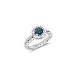  0.68 Cts Blue & White Diamond Cluster Ring in 14K White 