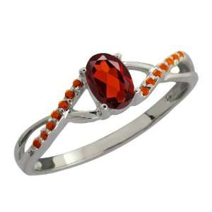  0.63 Ct Oval Red Garnet and Cognac Red Diamond 14k White 