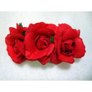  Red Rose Triple Flower Hair Clip 