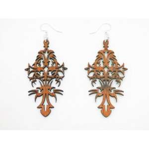  Tangerine Tribal Cross Wooden Earrings GTJ Jewelry