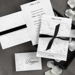   Embosesd Leaf Design Wedding Invitations Choice of Ribbon SALE  