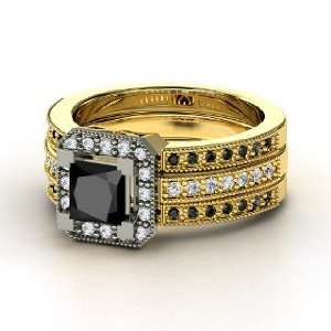 Va Voom Ring, Princess Black Diamond 18K Yellow Gold Ring with Diamond 