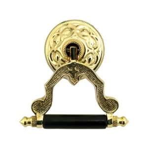 Ebonized Wood Drop Pull With Eastlake Rosette In Unlacquered Brass 