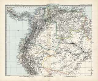 ANTIQUE 1881 STIELER HANDATLAS MAP PERU ECUADOR COLOMBIA PANAMA 