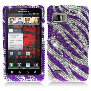 Motorola Droid Bionic XT875 Verizon Purple Zebra Bling Hard Case Cover 