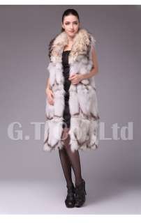 0223 Fox Fur long style Charming women Vest waistcoat gilet sleeveless 