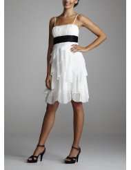Davids Bridal Spaghetti Strap Chiffon Dress with Tiered Skirt Style 