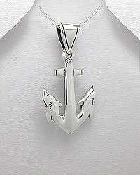STERLING SILVER SHARK ANCHOR NAUTICAL PENDANT NECKLACE  