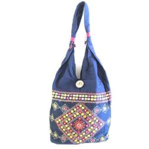 Blue Mirrors, Boho Cotton Handbag, Indian Shoulder Bag  