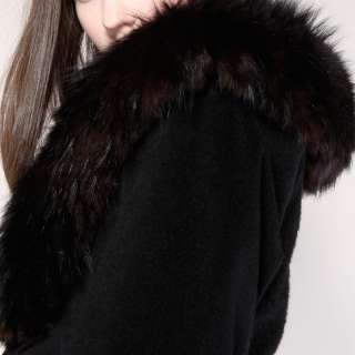 VINTAGE LILLI ANN FOX FUR COAT Vtg Black Wool Dress Jacket Collar 