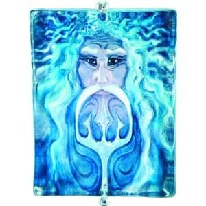  Neptune Blue Etched Crystal Wall Sculpture by Mats 