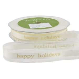   Inch Wide Ribbon, Ivory Happy Holiday Print Arts, Crafts & Sewing
