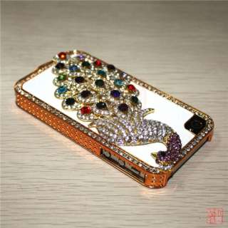   Colorful Peacock Rhinestone Bling Back Case Cover For iPhone 4S 4G 4