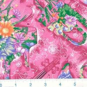 Wide Music From The Heart Floral Instruments Pink Fabric By The Yard 