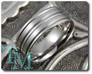 8MM Titanium Brushed Grooved Mens Ring Wedding Band  