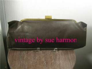 Vintage 40s 50s long Brown Leather Clutch Purse Handbag  