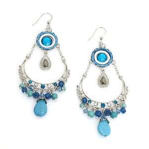  Fashion Dangle Earrings ; 4.25L; Silver Metal with Blue 
