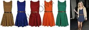 LADIES SLEEVELESS BELTED POLKA DOT PARTY SKATER TOP DRESSES WOMENS 