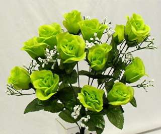   GREEN Long Stem Silk Flower Bush Wedding Bridal Bouquet NO DEW  