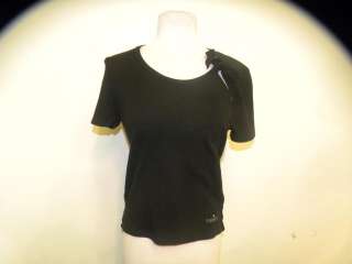 SONIA RYKIEL black short sleeve top.Round neck with bow tie on side 
