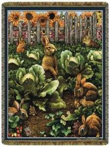 68x48 RABBIT Bunny Garden Tapestry Afghan Throw Blanket  