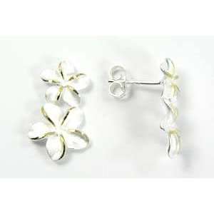  Sterling Silver Double Plumeria Earrings,  Jewelry