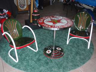 Texaco Filling Station Porcelain Sign table, chairs  