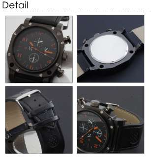   Quartz Movt Wrist Watch Black PU Leather Band & Black Shell  