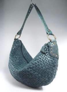 FOSSIL XL 90s VTG Woven Leather Orgnzr Hobo Bag $345 CMP Turquoise NR 