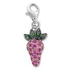 JewelBasket Pink Strawberry Charm   14k White Gold and Pink 