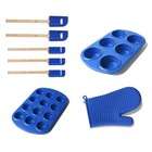 Silicone Solutions 8 Piece Blue Muffin Pan / Utensil Set