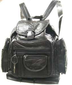 Black Large Genuine LEATHER Backpack Patchwork Unisex  