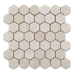  Crema Marfil 2 Inch Hexagon Polished Marble Mosaic Tile 