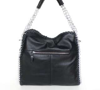 New Black Real Leather Lady Chain Handbag Shoulder Bag  