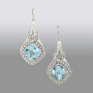 Sky Blue Topaz Checkerboard Cut Gemstone Diamond Earrings  Jewelry 