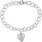 Amour Silver Murano Glass Pink Heart Charm Bracelet