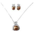    Copper Pearls Stud Earrings Pendant Swarovski Pearls Jewelry Set