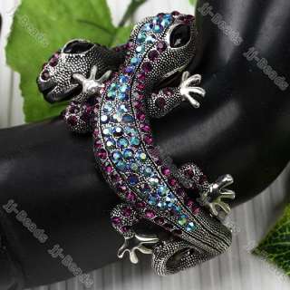 AB Blue Crystal 2 Lizard Hinged Animal Bracelet Bangle  