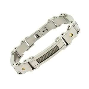   Stainless Steel Cable Wire and Gold Plated Accents Bracelet Jewelry