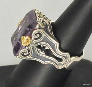   New KONSTANTINO Sterling Silver 18K Gold Amethyst Solitaire Ring 7 1/2