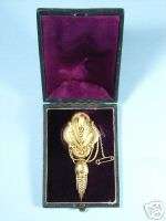 Large Antique Gold Mourning Brooch with Tassel Boxed  