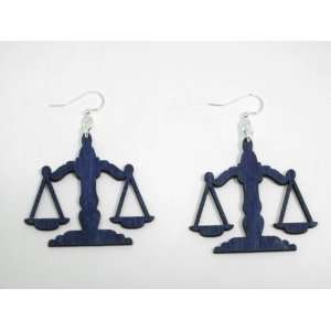  Evening Blue Scales of Justice Wooden Earrings GTJ 