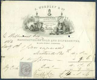 1862 Billhead Liverpool J Wordley & Co. Silversmiths England Antique 