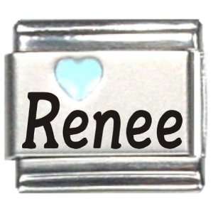    Renee Light Blue Heart Laser Name Italian Charm Link Jewelry