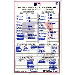  Padres vs. Dodgers 9 09 2005 Game Used Lineup Card 
